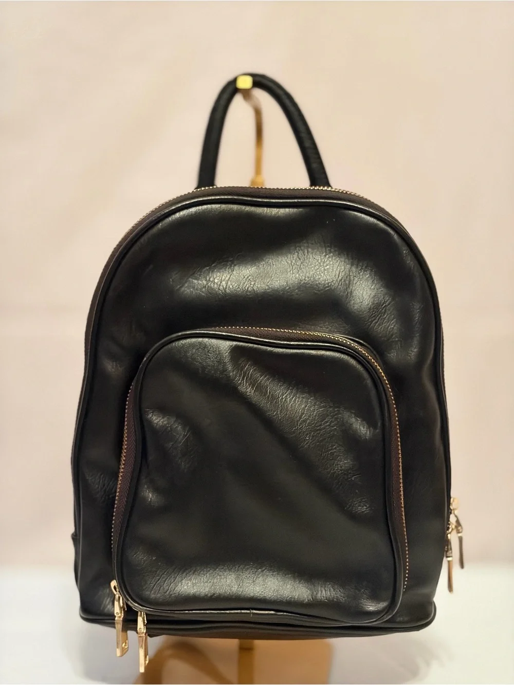 INC International Concepts Black Leather Interior with Cream Patterned Lining